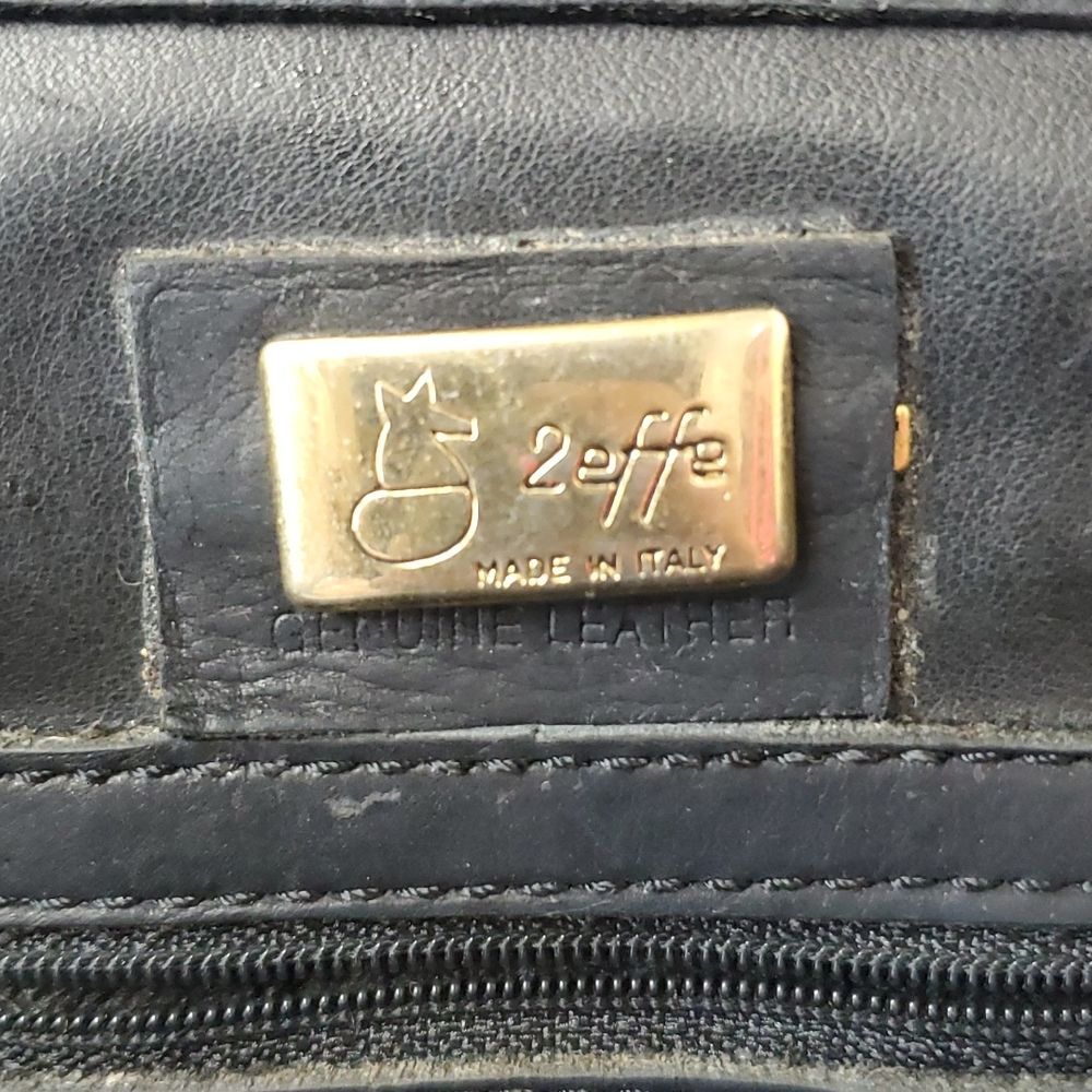 2 Effe Italian Vintage Structured Italian Black Leather Shoulder Bag Snap Closur - Picture 7 of 9